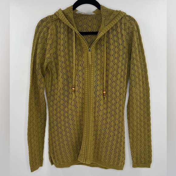 Athleta Shoreline Crochet Style Zip Up Hooded Knit Sweater, Olive Green, Size M - Picture 6 of 13